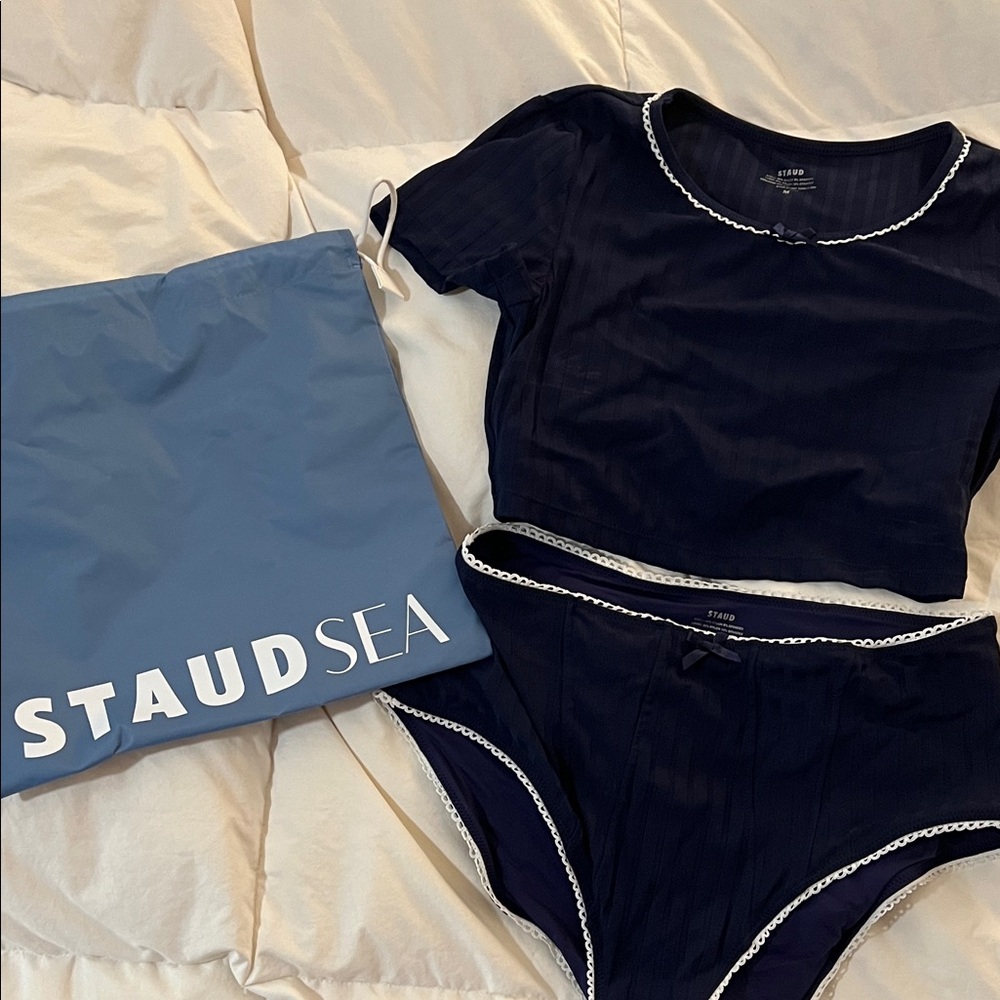 Staud Navy Two Piece Swim Set (check sizing)